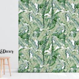 Aquarelle Banana Leaves Wallpaper, Tropical Wall Mural, Self Adhesive, Removable Exotic Decal, Jungle Wallpaper #118 - thumbnail 2