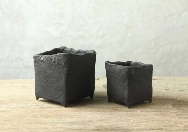 Set Of Small Black Glazed Stoneware Pots For Cacti, Succulents/Handmade With Artisan Technique - image 1