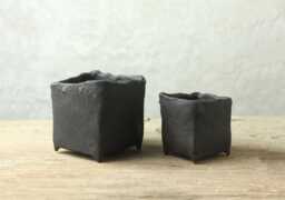 Set Of Small Black Glazed Stoneware Pots For Cacti, Succulents/Handmade With Artisan Technique - thumbnail 1