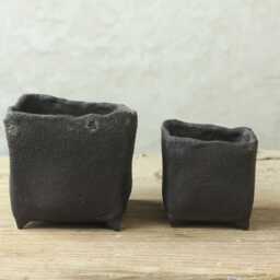 Set Of Small Black Glazed Stoneware Pots For Cacti, Succulents/Handmade With Artisan Technique - thumbnail 2