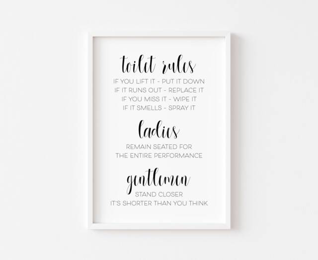 Toilet Rules Sign - Bathroom Print Wall Art Funny Prints Rude Decor Minimalist Poster