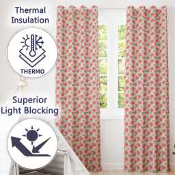 Peach Dahlia Floral Light Blue Background Seamless Pattern Elegant Readymade Eyelet Ring Top Thermal 100% Blackout Curtains - thumbnail 3