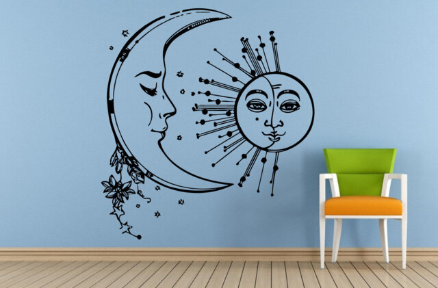 Space Night Sky Stars Moon Sun Baby Kids Child's Room Nursery Wall Vinyl Mural Art Decor Decal Sticker L1653 - image 1