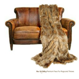 Plush Faux Fur Throw Blanket, Brown Feather Fur, Minky Lining