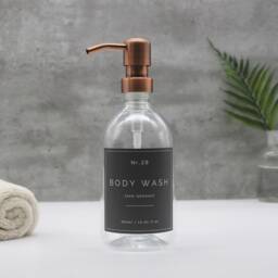 Refillable Plastic Dispenser Bottle Copper Pump, Vintage Style Label - thumbnail 3