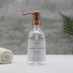 Refillable Plastic Dispenser Bottle Copper Pump, Vintage Style Label - thumbnail 2