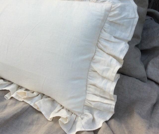 Ruffle Pillow Covers, Cream Linen Ruffle Accented Sham Protector - image 1
