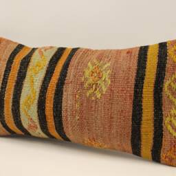 Vintage Kilim Lumbar Pillow Cover, Handwoven Wool - 10x20 - thumbnail 3