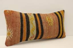 Vintage Kilim Lumbar Pillow Cover, Handwoven Wool - 10x20 - thumbnail 1