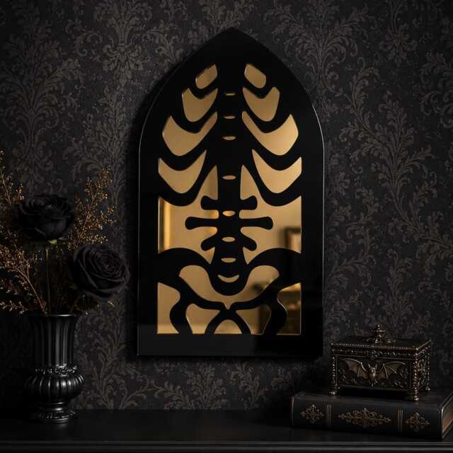 Gothic Skeleton Cathedral Mirror - Dark Academia Wall Art, Alternative Decor - image 1