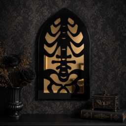 Gothic Skeleton Cathedral Mirror - Dark Academia Wall Art, Alternative Decor - thumbnail 1