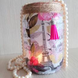 Paris Eiffel Tower Lantern Pink Floral Decoupage Candle Holder - thumbnail 4
