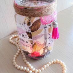 Paris Eiffel Tower Lantern Pink Floral Decoupage Candle Holder - thumbnail 2