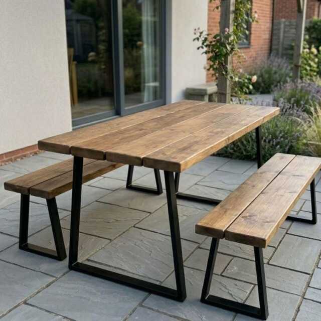 Rustic Slatted Outdoor Table - image 1