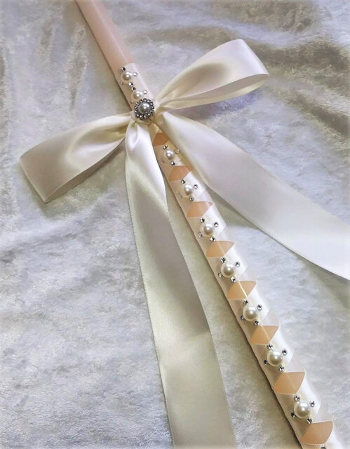 Orthodox Wedding Candles, Greece Ivory Greek Lambathes, Lambade Baptism, Swarovski Crystal Candles - image 1