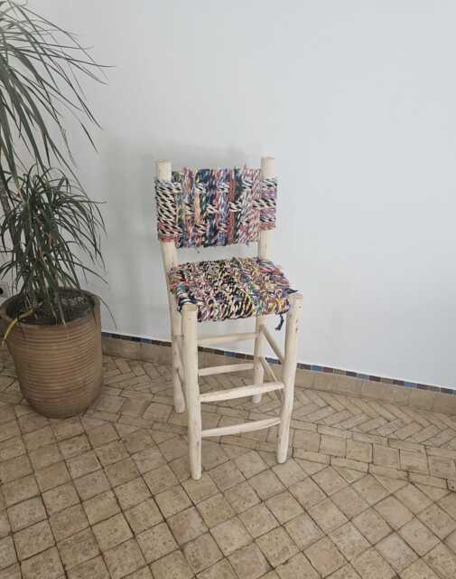 Handmade Laurel Wood Bar Stool With Boucherouite Cord - Bohemian Chic - image 1