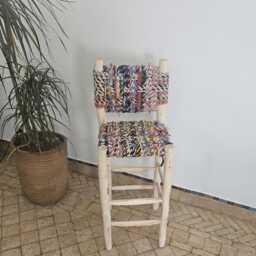Handmade Laurel Wood Bar Stool With Boucherouite Cord - Bohemian Chic - thumbnail 3
