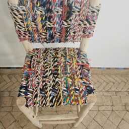Handmade Laurel Wood Bar Stool With Boucherouite Cord - Bohemian Chic - thumbnail 4