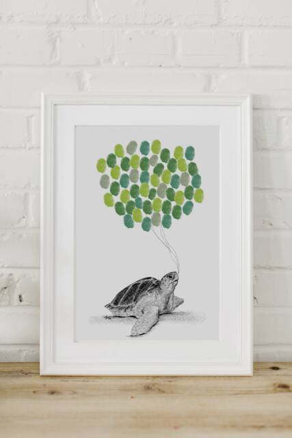 Sea Turtle Fingerprint Guestbook - Baby Shower Art Print - image 1