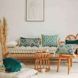 Sea Green Mosaic Cushion With Fringe, Decorative Pillow, Sofa Cushion, Pillow For Living Room, Modern Pillows Exclusive - thumbnail 3