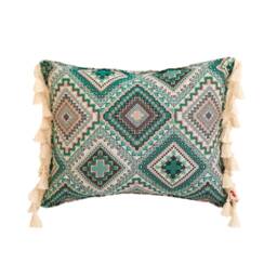 Sea Green Mosaic Cushion With Fringe, Decorative Pillow, Sofa Cushion, Pillow For Living Room, Modern Pillows Exclusive - thumbnail 4
