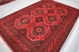 7x10 One Of A Kind Tribal Handmade High Pile Veg Dyes Wool Rug, Geometric Afghan Caucasian Floral Oriental Turkmen Red Bukhara Carpet - thumbnail 1