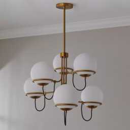 1950's Mid Century 6 Light Celling Flush Mount Fixture Pendant Cosmic Duo Regolith Modern Brass Starscape Chandelier - thumbnail 2