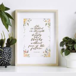 Proverbs 31 Print She Is Clothed in Strength & Dignity Bible Verse Wall Art Christian Gift For Women Modern - thumbnail 3