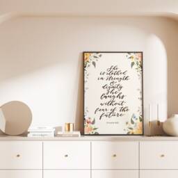 Proverbs 31 Print She Is Clothed in Strength & Dignity Bible Verse Wall Art Christian Gift For Women Modern - thumbnail 1