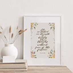 Proverbs 31 Print She Is Clothed in Strength & Dignity Bible Verse Wall Art Christian Gift For Women Modern - thumbnail 2