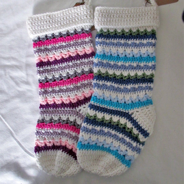 Hand Crocheted Christmas Stocking, Acrylic Yarn, Custom Colors - image 1
