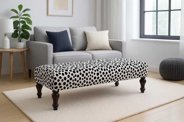 Dalmatian Print Fabric Footstool - Mahogany Legs Coffee Table Ottoman - image 1