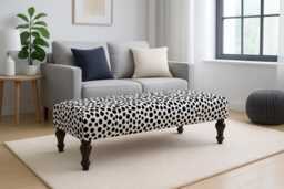 Dalmatian Print Fabric Footstool - Mahogany Legs Coffee Table Ottoman