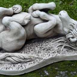 Playful Garden Horse Sculpture Concrete Rolling Statue Horse Figurine Stone Pony Unique Yard Art - thumbnail 2