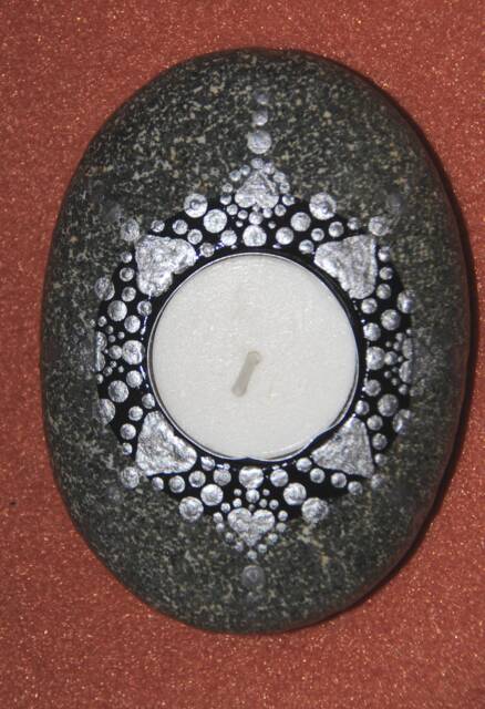 "Oval Mandalastein Tea Light Holder ""Silver Hearts" - image 1
