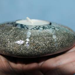 "Oval Mandalastein Tea Light Holder ""Silver Hearts" - thumbnail 3