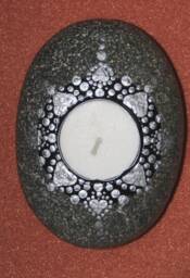 "Oval Mandalastein Tea Light Holder ""Silver Hearts" - thumbnail 1