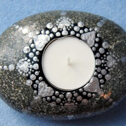 "Oval Mandalastein Tea Light Holder ""Silver Hearts" - thumbnail 2