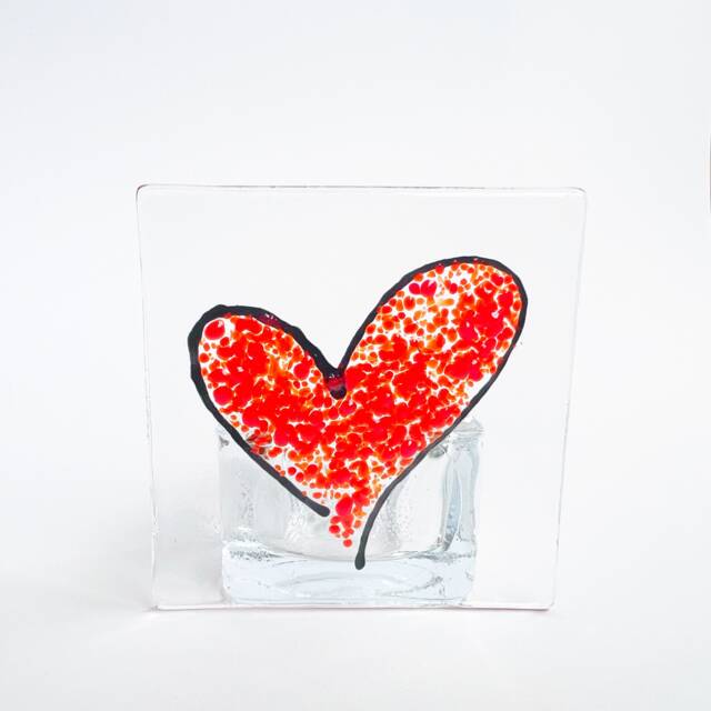 Red Heart Fused Glass Candle Holder