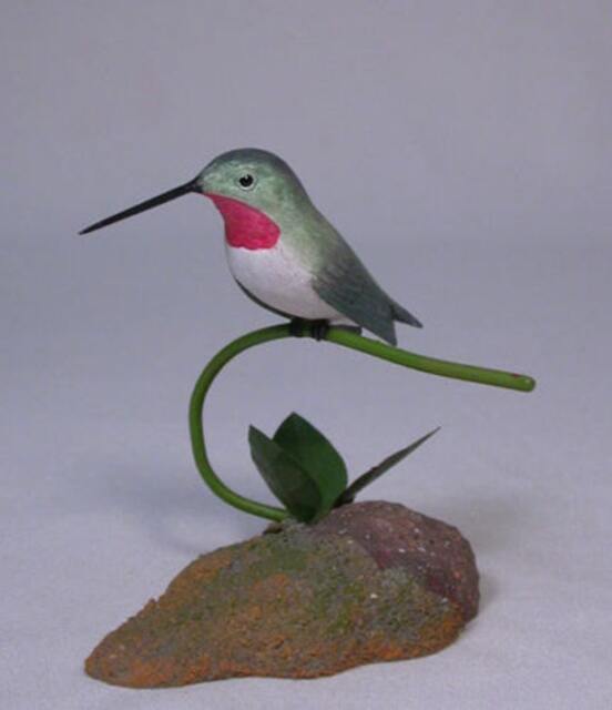Broad-Tailed Hummingbird Hand Carved Wooden Bird - image 1