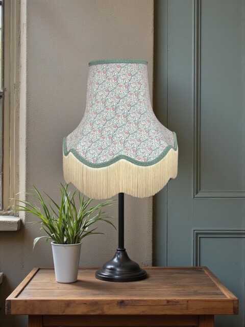 Handcrafted William Morris Sweet Briar Fabric Lamp Shades Green Braid, Cream Fringe - Handmade in The UK - image 1