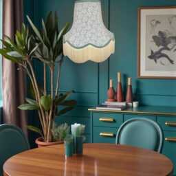 Handcrafted William Morris Sweet Briar Fabric Lamp Shades Green Braid, Cream Fringe - Handmade in The UK - thumbnail 2