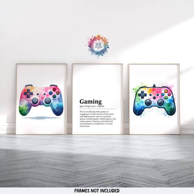 Gaming Posters Set - Of 3 Prints - Gamer Gifts Watercolor For Boys Bedroom Game Kids Wall Art Definiton Print - image 1
