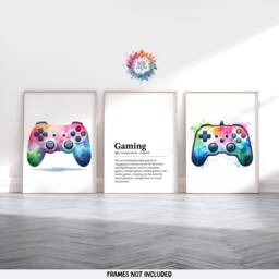 Gaming Posters Set - Of 3 Prints - Gamer Gifts Watercolor For Boys Bedroom Game Kids Wall Art Definiton Print - thumbnail 1