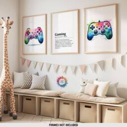 Gaming Posters Set - Of 3 Prints - Gamer Gifts Watercolor For Boys Bedroom Game Kids Wall Art Definiton Print - thumbnail 2