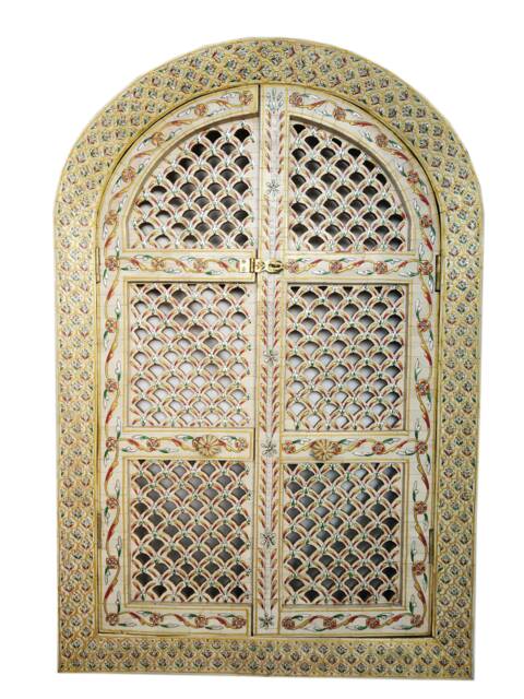 Bone Jharokha Window Handmade Wall Hanging Floral Emboss Painting Wooden Frame - image 1