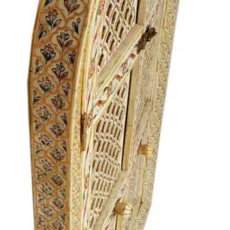Bone Jharokha Window Handmade Wall Hanging Floral Emboss Painting Wooden Frame - thumbnail 4