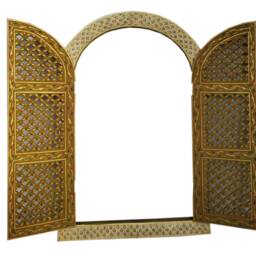 Bone Jharokha Window Handmade Wall Hanging Floral Emboss Painting Wooden Frame - thumbnail 2