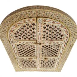 Bone Jharokha Window Handmade Wall Hanging Floral Emboss Painting Wooden Frame - thumbnail 3