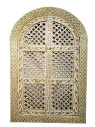 Bone Jharokha Window Handmade Wall Hanging Floral Emboss Painting Wooden Frame - thumbnail 1